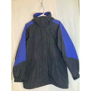 Columbia Women's Raincoat Jacket‎ Medium Blue Black Hooded Outerwear